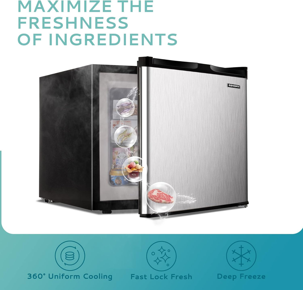 2026 Congélateur vertical 2025 de 85 litres (3 pi³). Porte réversible simple en acier inoxydable. Congélateur compact pour la maison, les résidences étudiantes, les appartements et les bureaux (argenté).