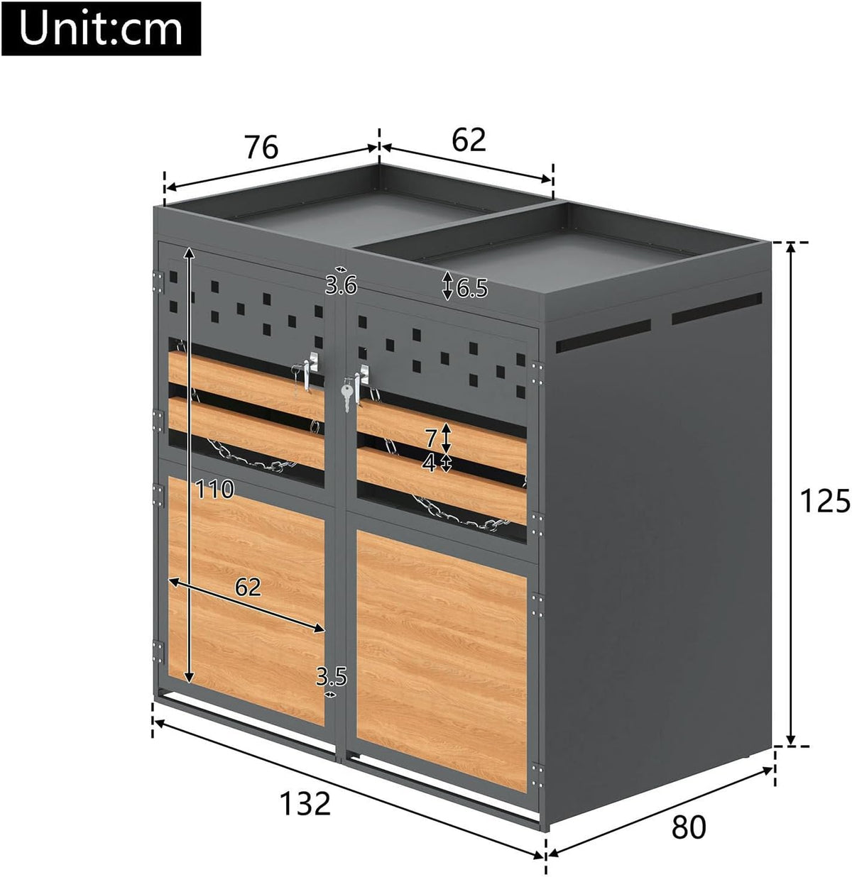 2026 Billg Cache Poubelle Extérieur Double, Abri pour 2 Poubelles de 120-240 L, Antirouille Habillage de Poubelle avec Toit Végétal et 2 Portes avec Poignées Verrouillable, Acier Galvanisé, Anthracite