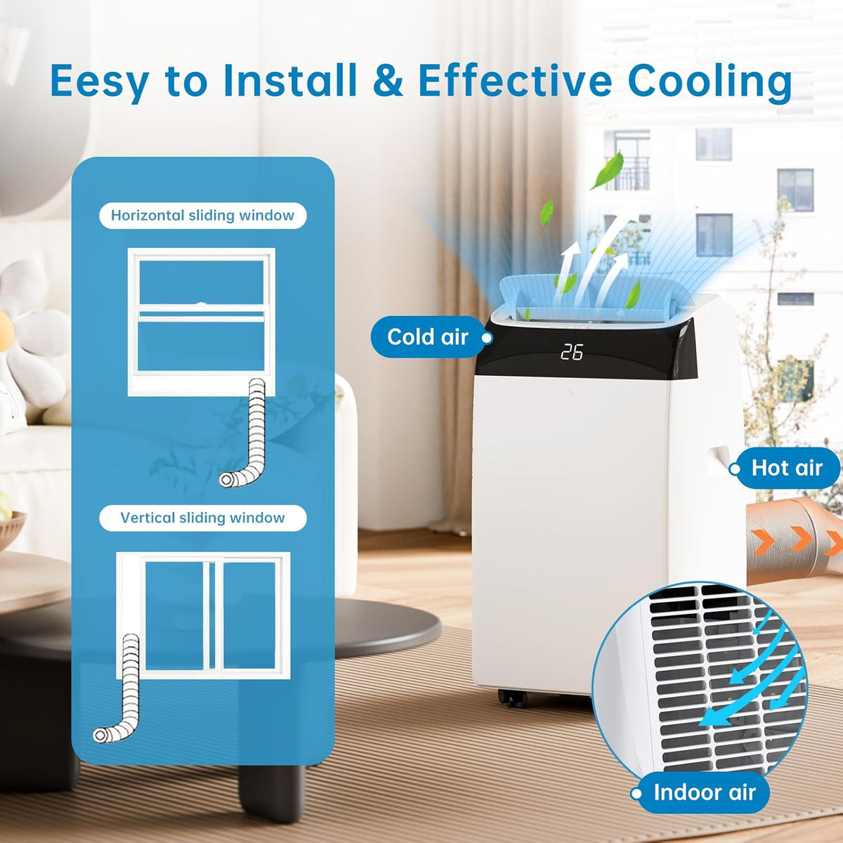 2026 Garvee Climatiseur Mobile 12000 BTU, 4 En 1 Avec Mode Nuit, Timer 24H - Refroidit Jusqu'à 50 M² - Pour Bureau, Chambre, Camping-Car - Énergie a, Silencieux
