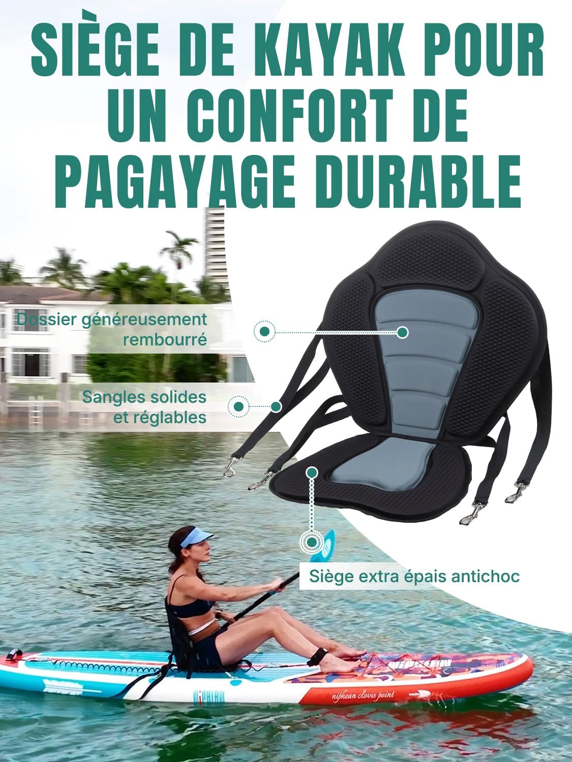2026 Niphean Paddle Gonflable Adulte avec Tous Les Accessoires, 320cm Planches de Stand Up Paddle Gonflables pour Tous Les Niveaux, Sup avec Capacité 200 kg pour 2 Personnes, Paddle Gonflable avec Siège