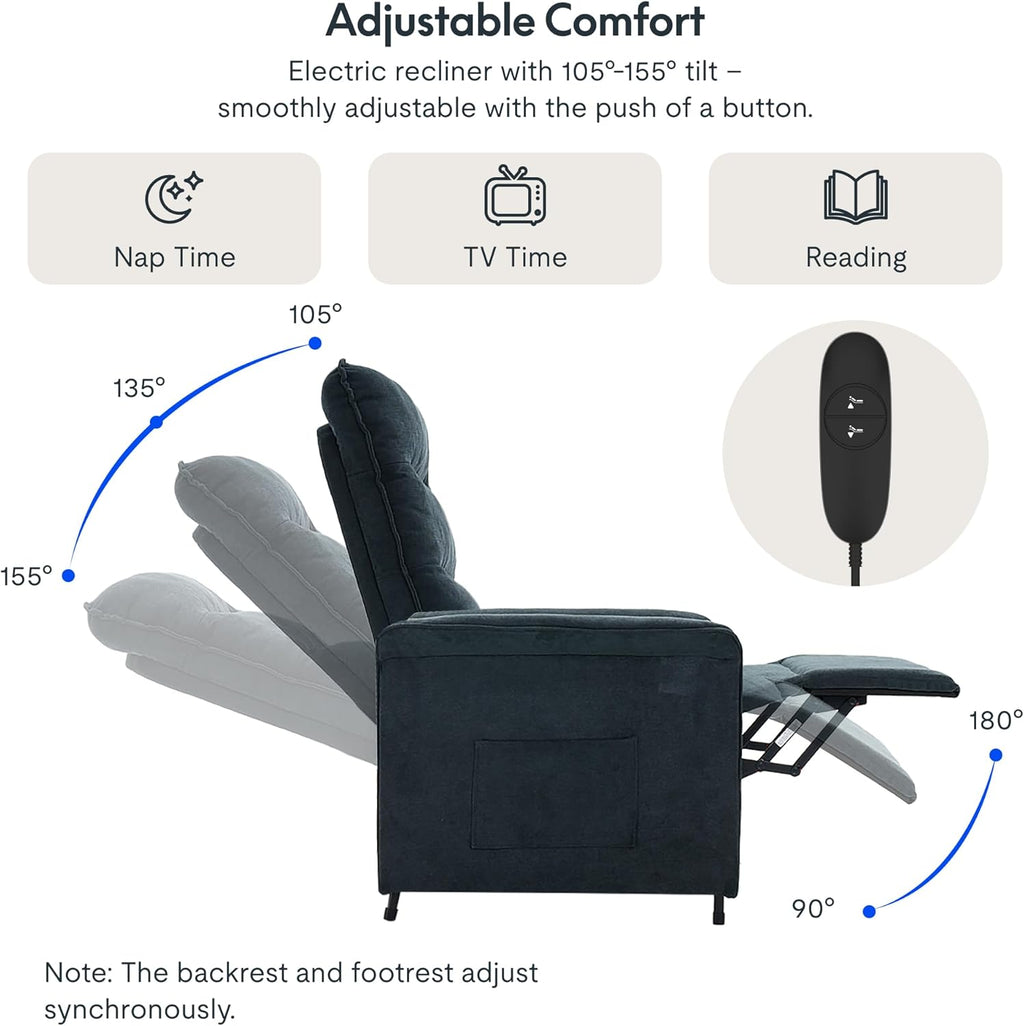 2026 Fauteuil relax électrique FLEXISPOT avec dossier réglable, inclinable de 105° à 155°, fauteuil inclinable, fauteuil relax ergonomique pour chambre, salon et home cinéma (gris foncé)