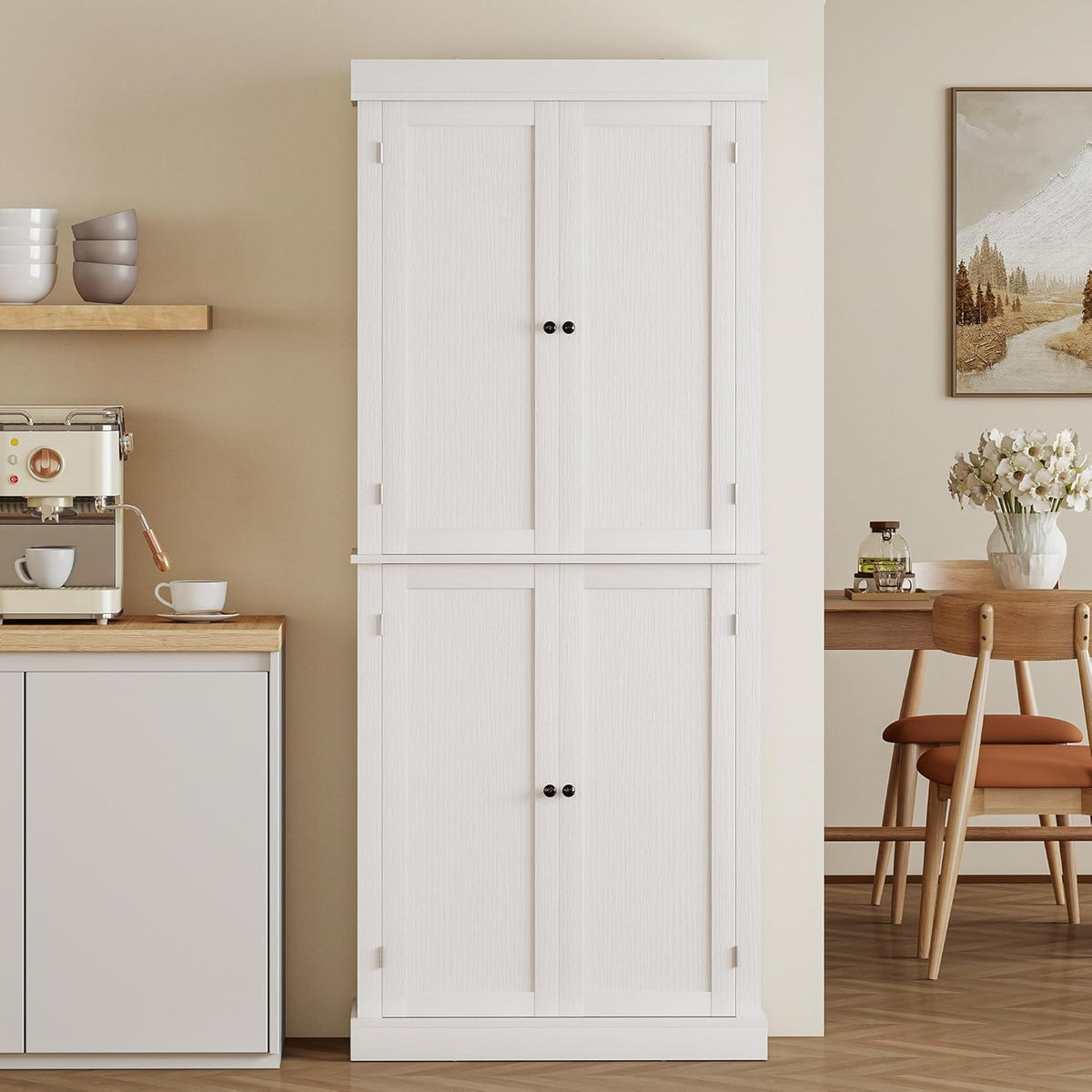 2026 HOMCOM Mobile Cucina Alto con 6 Ripiani e 2 Ante, Armadio Dispensa con Ripiani Regolabili in Legno, 76x40.5x184 cm, Bianco