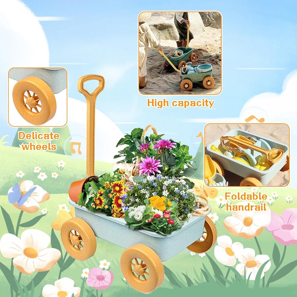 2026 Mostop Kit d'outils de jardinage pour enfants - Jouet avec brouette, pelle en métal, râteau, râteau, chariot de jardin extérieur, cadeau d'anniversaire pour garçons et filles de 4 à 8 ans : Jeux et Jouets