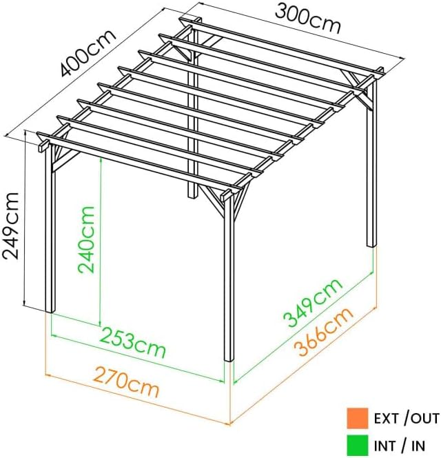 2026 Tonnelle en Bois Magdalie 4x3 m - Pin sylvestre traité Autoclave, Structure Solide 4 poteaux 9x9 cm - Idéale terrasse, Jardin et Espace ombragé