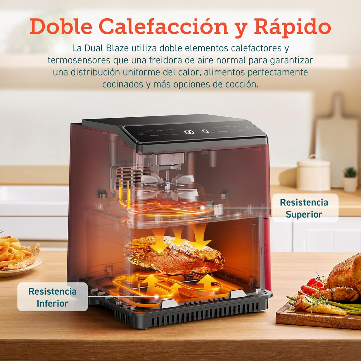 2026 Friteuse à air sans huile COSORI 6,4 L, double chauffage, sans remuer ni préchauffer, avec recettes en espagnol et 12 programmes, gris foncé, modèle CAF-P583S