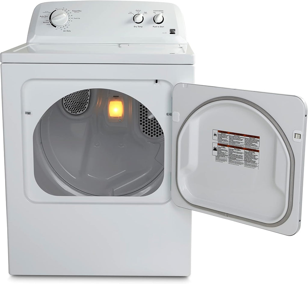 2026 Sèche-linge électrique Kenmore à chargement frontal de 74 cm (29 po) avec protection anti-froissage et capacité totale de 198 litres (7 pi³), blanc