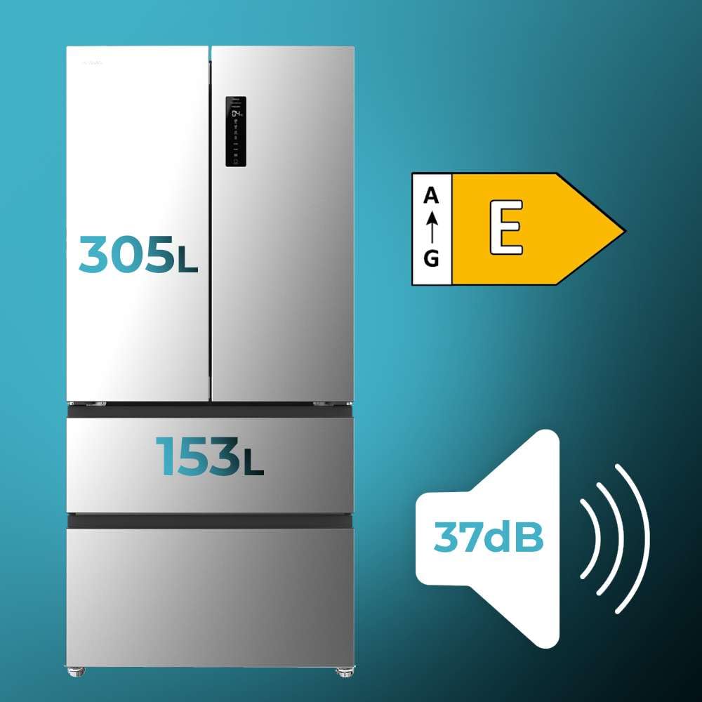 2026 Cecotec Réfrigérateur Porte Française de 4 Portes Semi-Intégrable 458L Total No Frost Bolero CoolMarket F2D 458 SBI Inox E, Hauteur 189 cm et 83 cm La