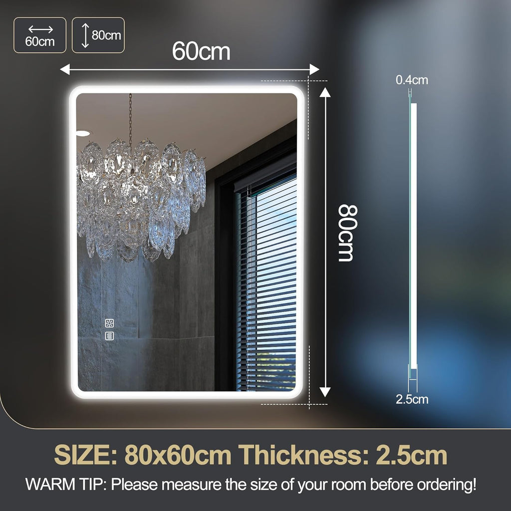 2026 Miroir de salle de bain S'bagno avec éclairage 1200 x 700 mm, IP44, LED, Bluetooth, antibuée, 3 couleurs de lumière (3 000 K, 4 000 K, 6 500 K), intensité variable, mémoire, vertical ou horizontal. Miroirs de salle de bain avec LED.