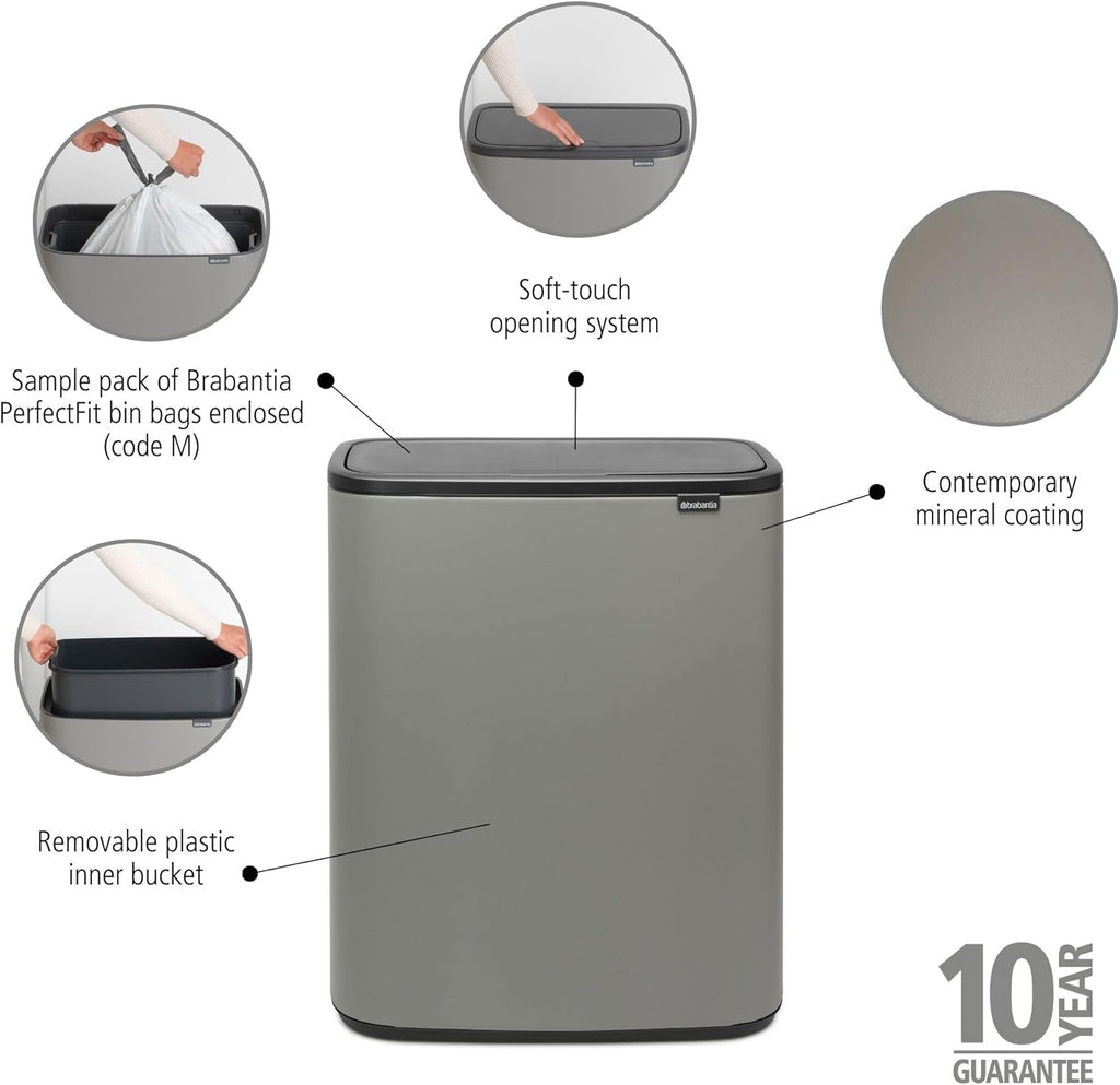 2026 Poubelle Brabantia, acier mat, anti-traces de doigts, 2 x 30 L