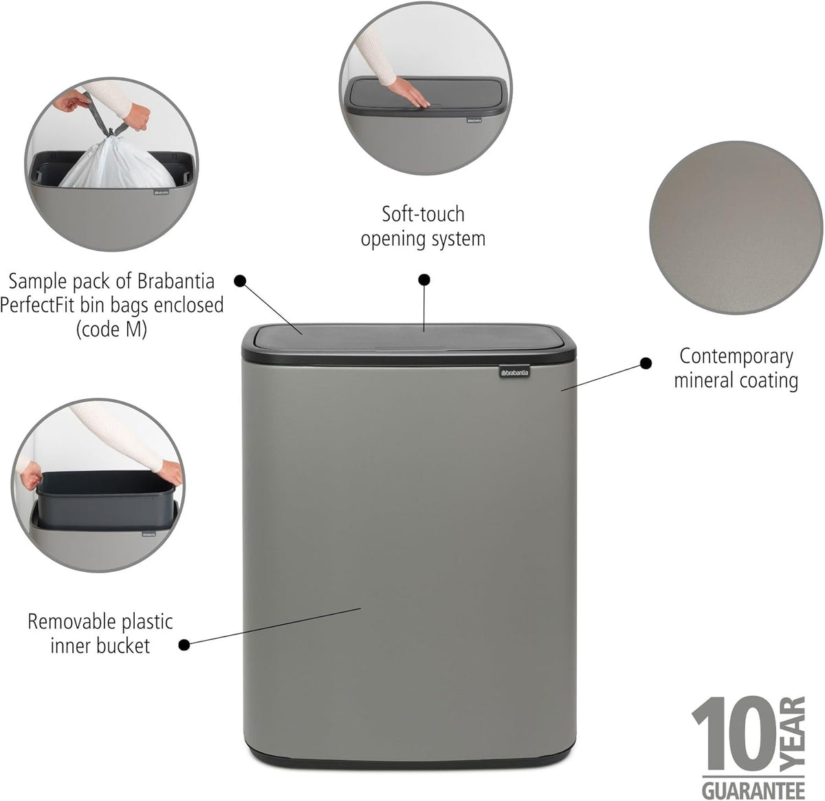 2026 Poubelle Brabantia, acier mat, anti-traces de doigts, 2 x 30 L