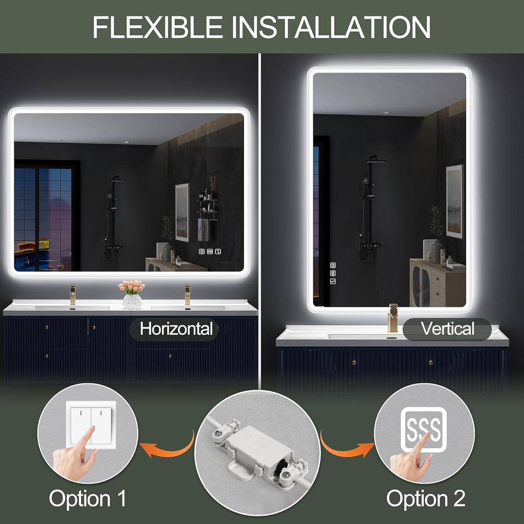 2026 Miroir de salle de bain S'bagno avec éclairage 1200 x 700 mm, IP44, LED, Bluetooth, antibuée, 3 couleurs de lumière (3 000 K, 4 000 K, 6 500 K), intensité variable, mémoire, vertical ou horizontal. Miroirs de salle de bain avec LED.