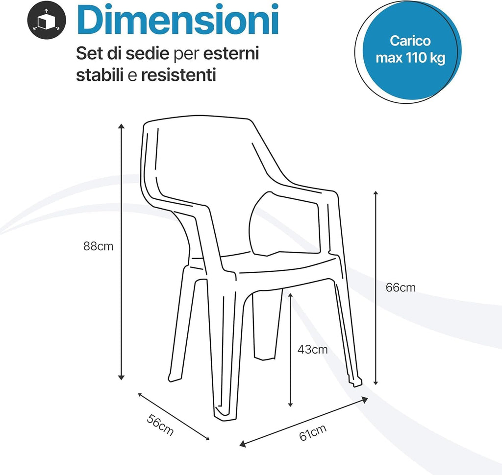 2026 Tomaino - Table and 6 Plastic Garden Chairs Set - with Extendable Extension, with Armrests, Stackable, for Outdoor, Terrace - Norden Dining Set (Black)