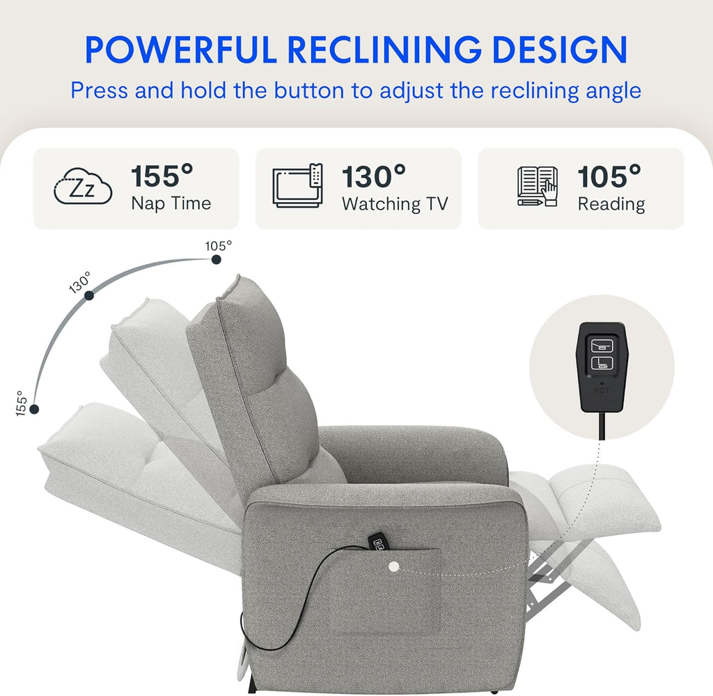 2026 Fauteuil relax électrique FLEXISPOT avec dossier réglable, inclinable de 105° à 155°, fauteuil inclinable, fauteuil relax ergonomique pour chambre, salon et home cinéma (gris foncé)
