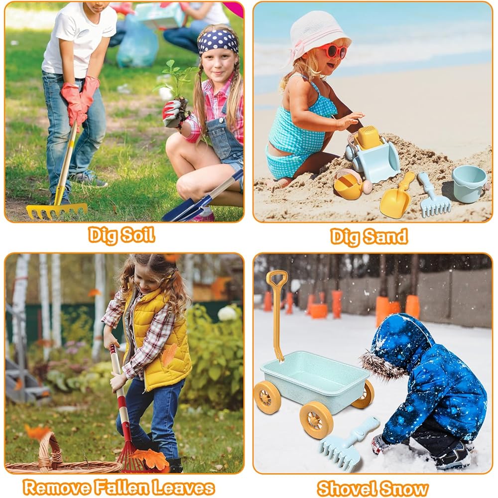 2026 Mostop Kit d'outils de jardinage pour enfants - Jouet avec brouette, pelle en métal, râteau, râteau, chariot de jardin extérieur, cadeau d'anniversaire pour garçons et filles de 4 à 8 ans : Jeux et Jouets