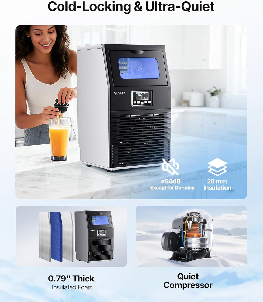 2026 VEVOR Machine à Glaçons Commerciale 36 kg/24 h, Appareil de Préparation de Glaçons avec Capacité de Stockage de 5 kg, 32 Cubes par Cycle, avec Écran LED et Nettoyage Automatique, Restaurant Bar
