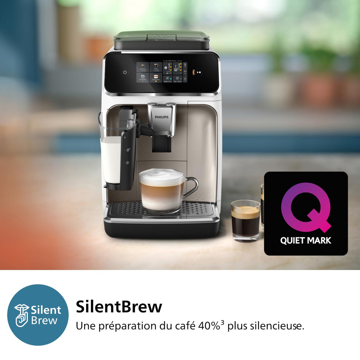 2026 Philips Machine à Expresso Automatique Série 2300-4 Boissons, Écran tactile couleur moderne, Système de lait LatteGo, SilentBrew, Broyeur en Céramique