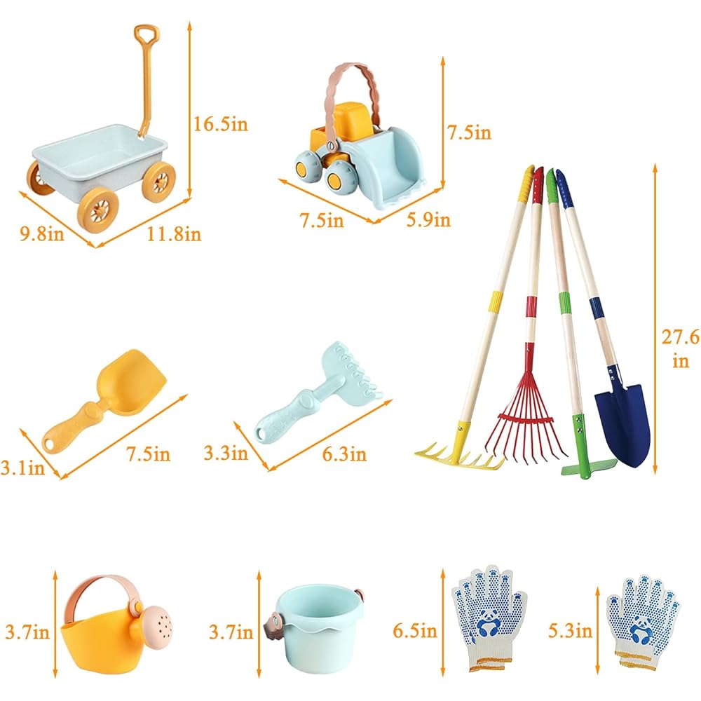 2026 Mostop Kit d'outils de jardinage pour enfants - Jouet avec brouette, pelle en métal, râteau, râteau, chariot de jardin extérieur, cadeau d'anniversaire pour garçons et filles de 4 à 8 ans : Jeux et Jouets