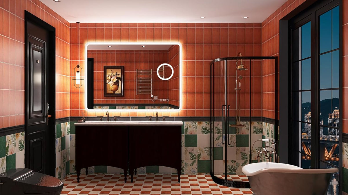 2026 Miroir de salle de bain S'bagno avec éclairage 1200 x 700 mm, IP44, LED, Bluetooth, antibuée, 3 couleurs de lumière (3 000 K, 4 000 K, 6 500 K), intensité variable, mémoire, vertical ou horizontal. Miroirs de salle de bain avec LED.