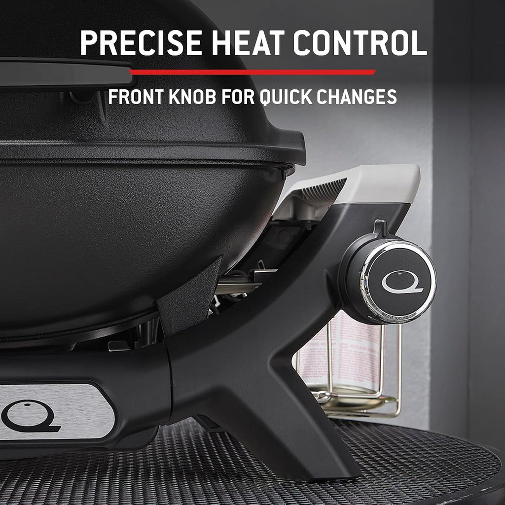 2026 Weber Barbecue à gaz Q 1100N / Barbecue portable léger pour camping, patios et balcons avec brûleur haute efficacité, grilles en fonte émaillée et allumage électronique, noir
