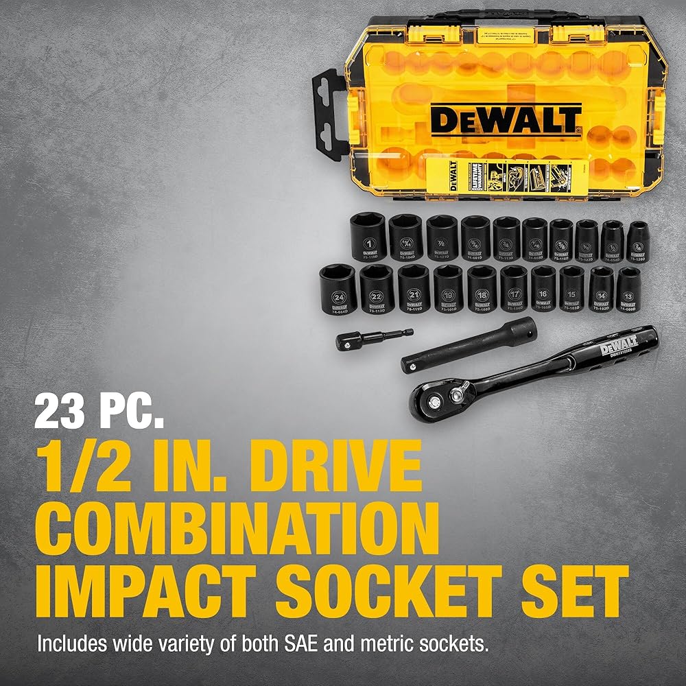 2026 DEWALT DWMT74739 Coffret de douilles à choc 1/2" 23 pièces : Bricolage