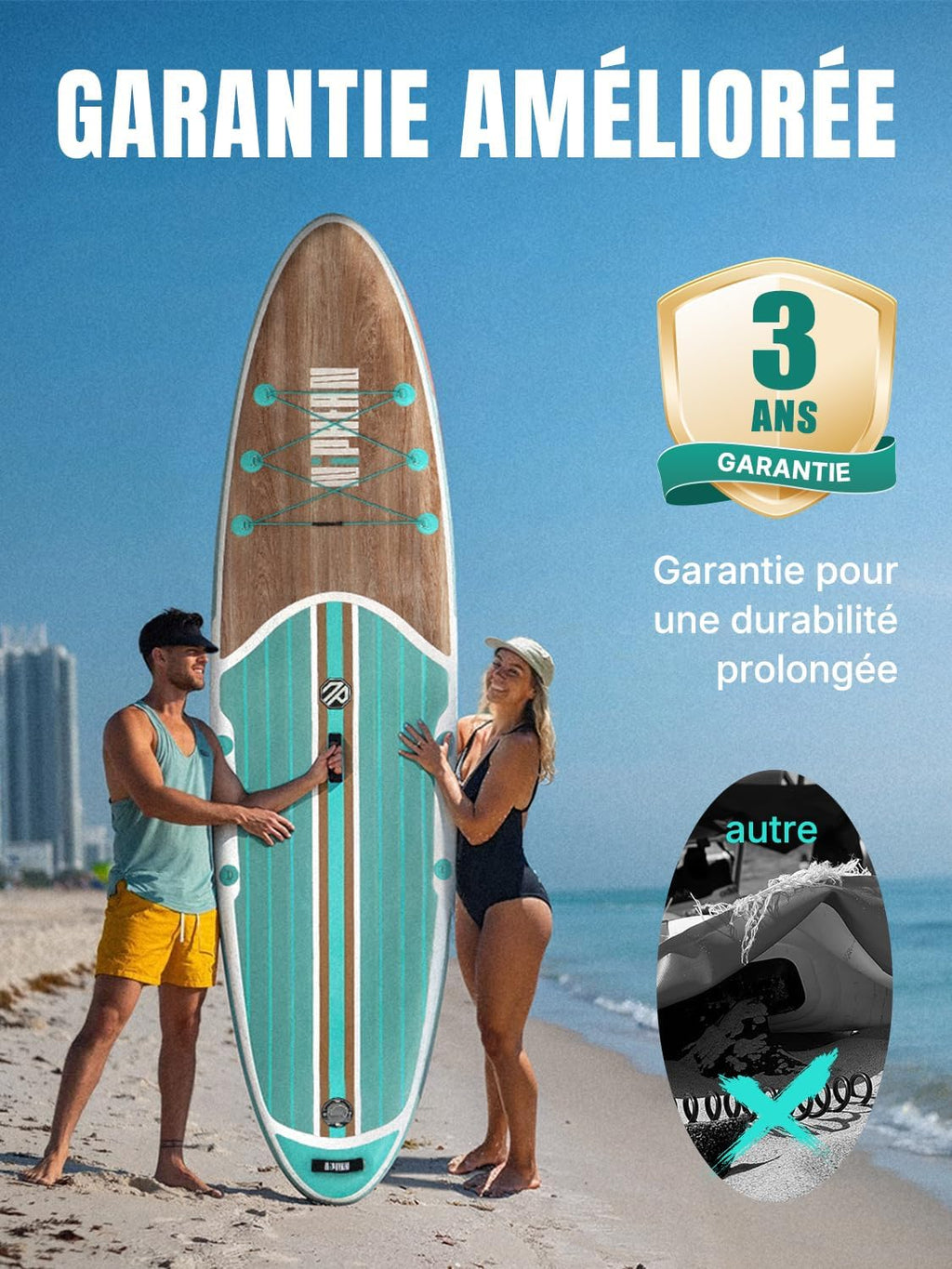 2026 Niphean Paddle Gonflable Adulte avec Tous Les Accessoires, 320cm Planches de Stand Up Paddle Gonflables pour Tous Les Niveaux, Sup avec Capacité 200 kg pour 2 Personnes, Paddle Gonflable avec Siège