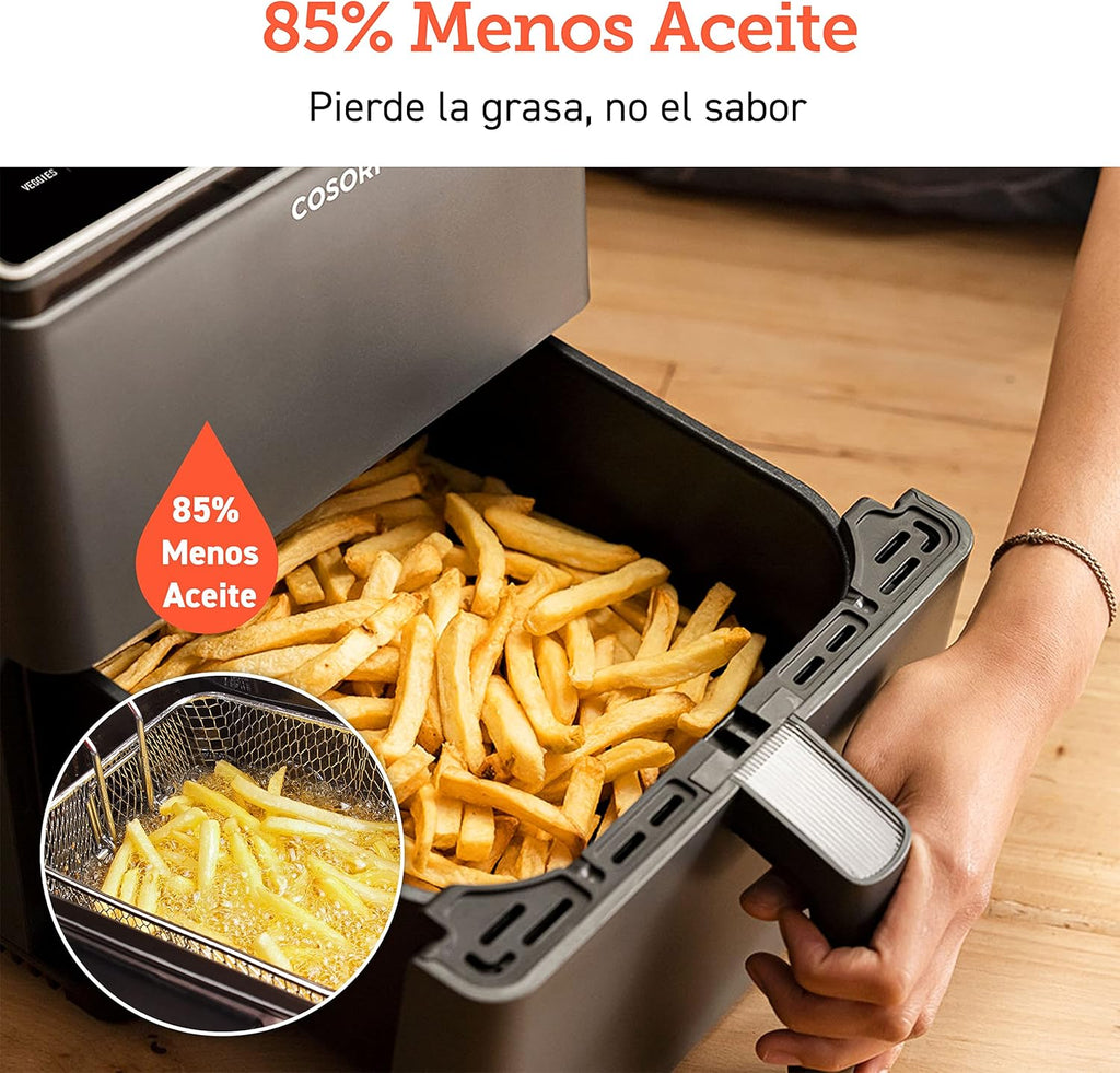 2026 Friteuse à air sans huile COSORI 6,4 L, double chauffage, sans remuer ni préchauffer, avec recettes en espagnol et 12 programmes, gris foncé, modèle CAF-P583S