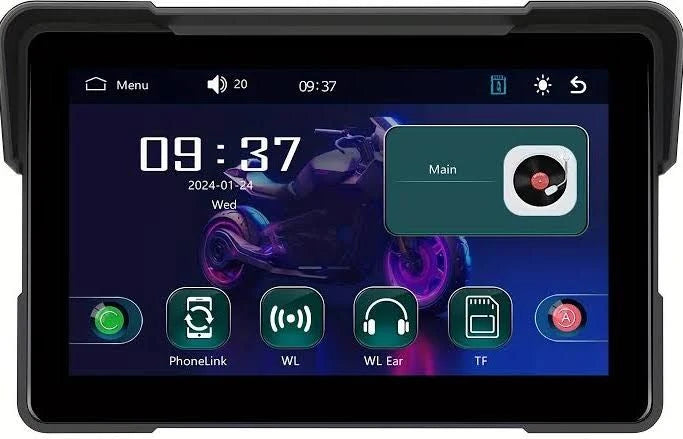 2026 PODOFO GPS Moto 7- Android Auto, Écran Tactile Capacitif 1024x600, Carplay moto, Carplay motorcycle 7 pouces étanche, Carplay motard, Montage Guidon(Noir)