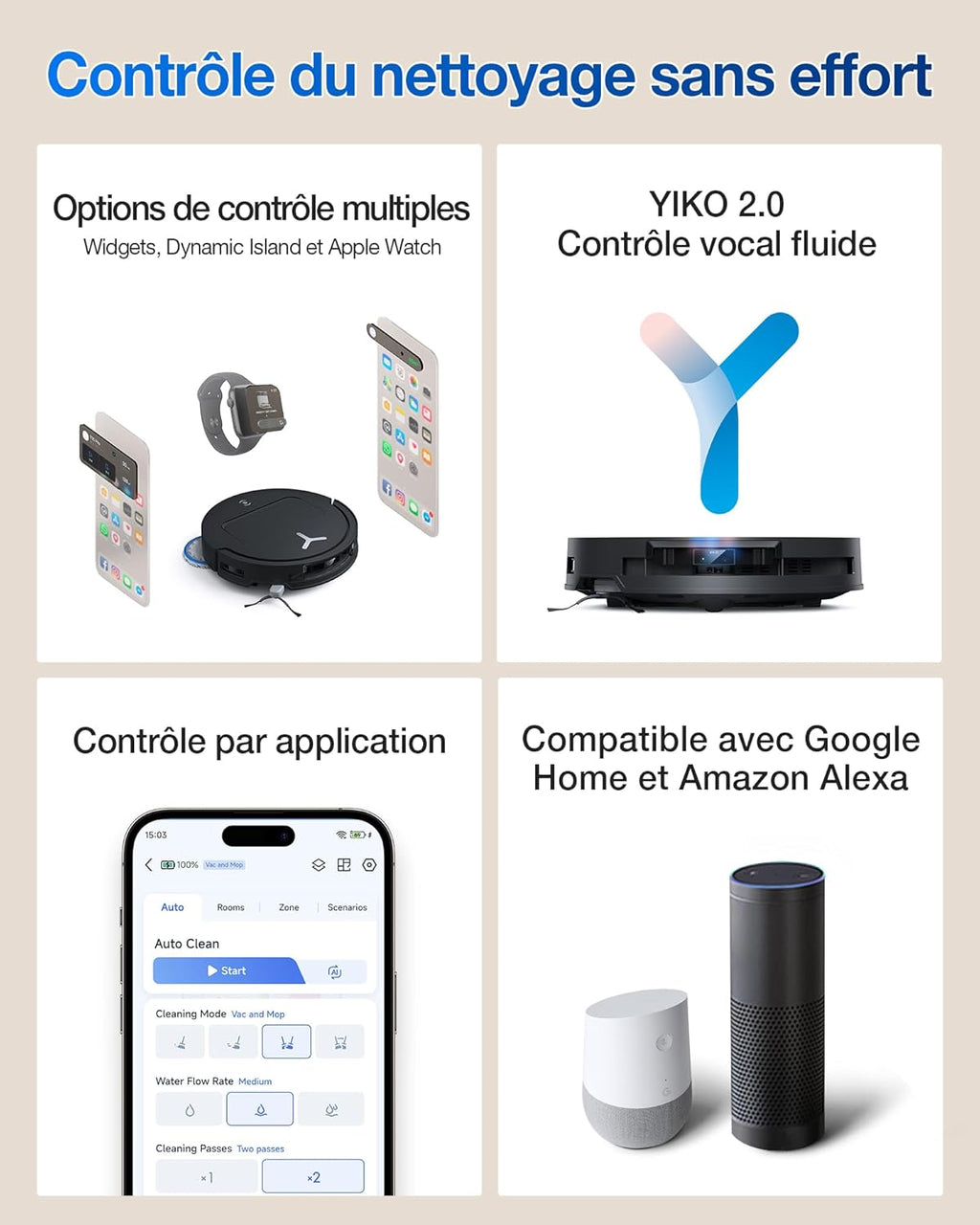 2026 ECOVACS T50 Omni Aspirateur Robot avec Station, Puissance 15000Pa amélioré par T30 Pro Omni, Brosse latérale et serpillière Extensibles, ZeroTangle 2.0, AIVI 3D 2.0, Lavage à l'eau Chaude 75℃, Blanc