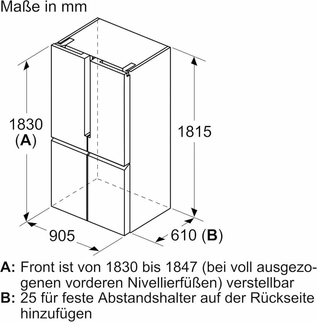2026 SIEMENS KF96NVPEA iQ300 Multi-Door-Kühlschrank, 183 x 91 cm, 405 L Kühlen & 200 L Gefrieren, hyperFresh längere Frische, noFrost nie wieder abtauen, superCooling schnellere Kühlung