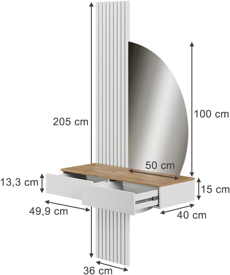 2026 Vicco Melina Dressing Table White/Oak 100cm with LED Mirror