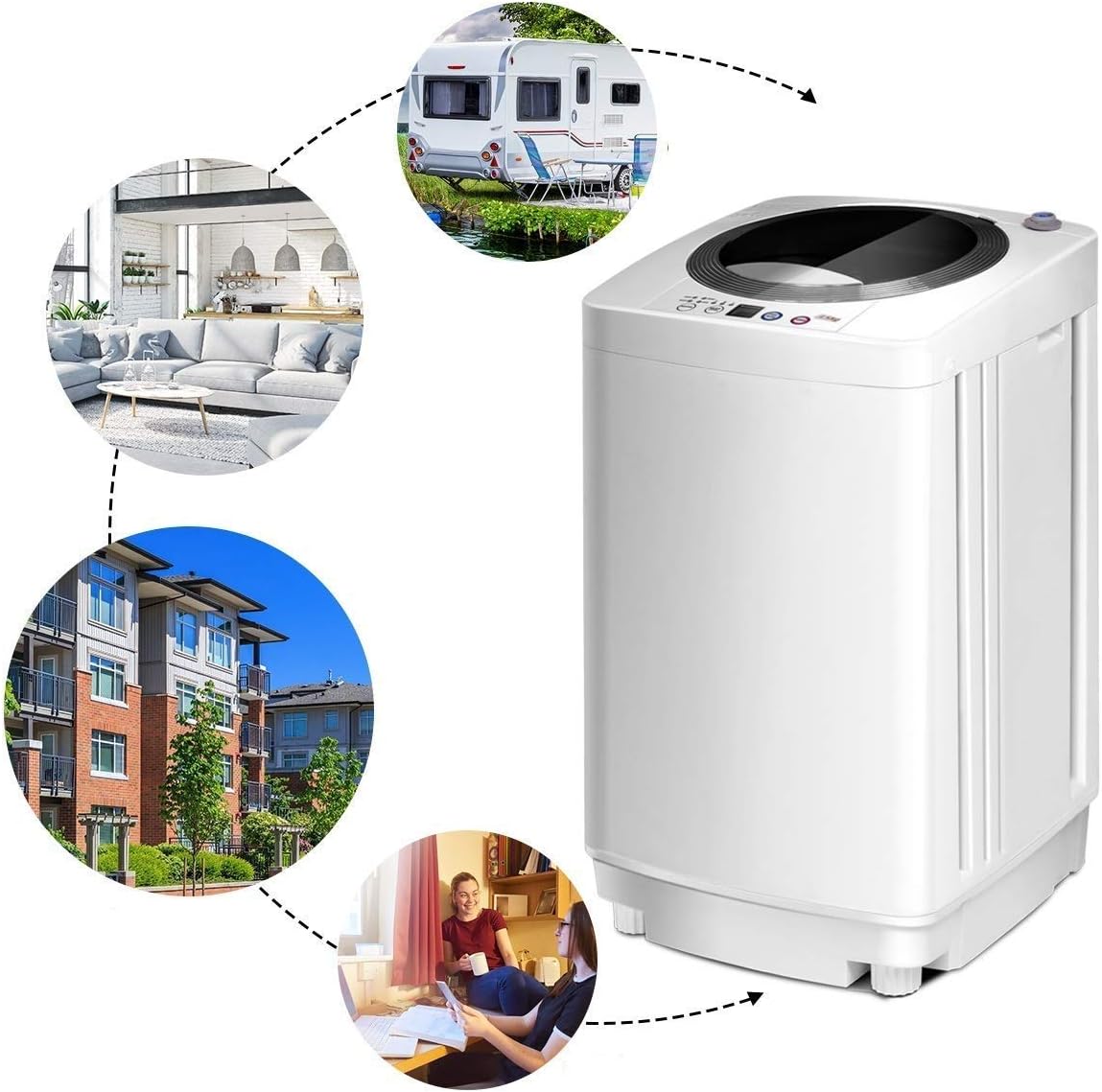 2026 COSTWAY 2 in 1 Lavatrice Portatile Automatico 3,5kg, con Lavaggio Automatico Centrifuga, Mini Lavatrice per Appartamento Campeggio, 43x43x75 cm, Bianco
