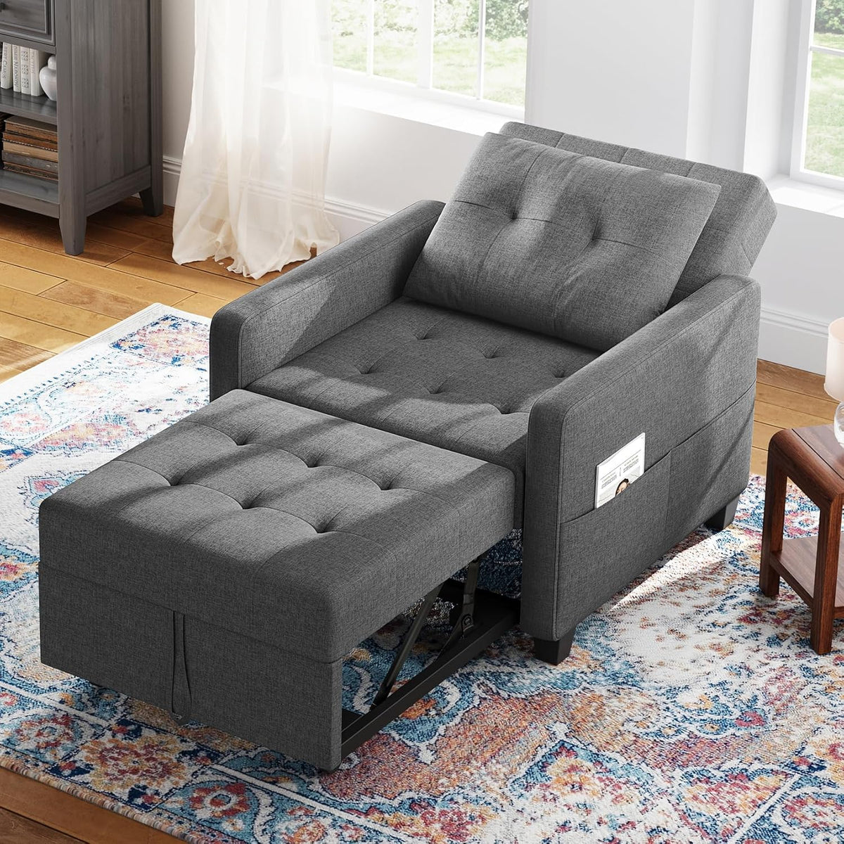 2026 Canapé-lit Compact 3-en-1, canapé Pliant  ottomane avec Fonction lit, Fauteuil Convertible jusqu'à 200 kg, canapé-lit avec revêtement Effet Lin, Fauteuil pour Salon et Chambre d'amis, Gris foncé