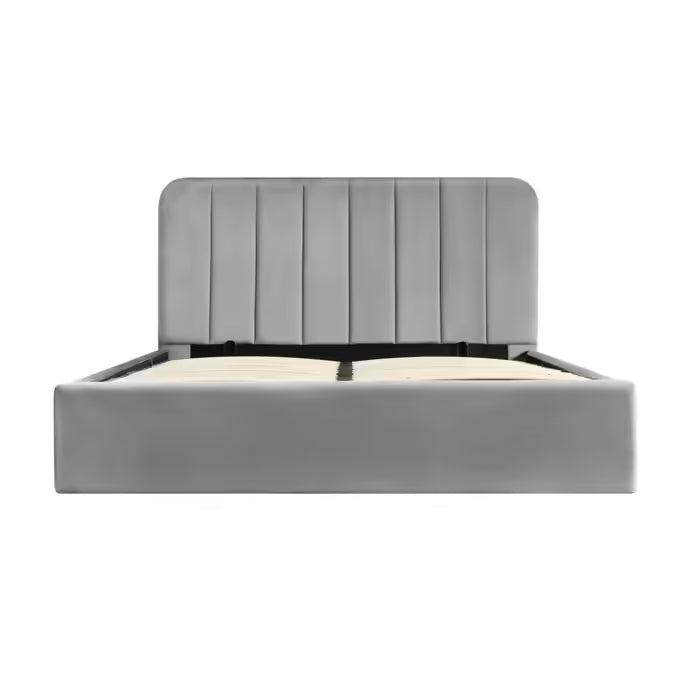 2026 Lit coffre avec sommier relevable 140x190 cm ANNA en velours gris Lit