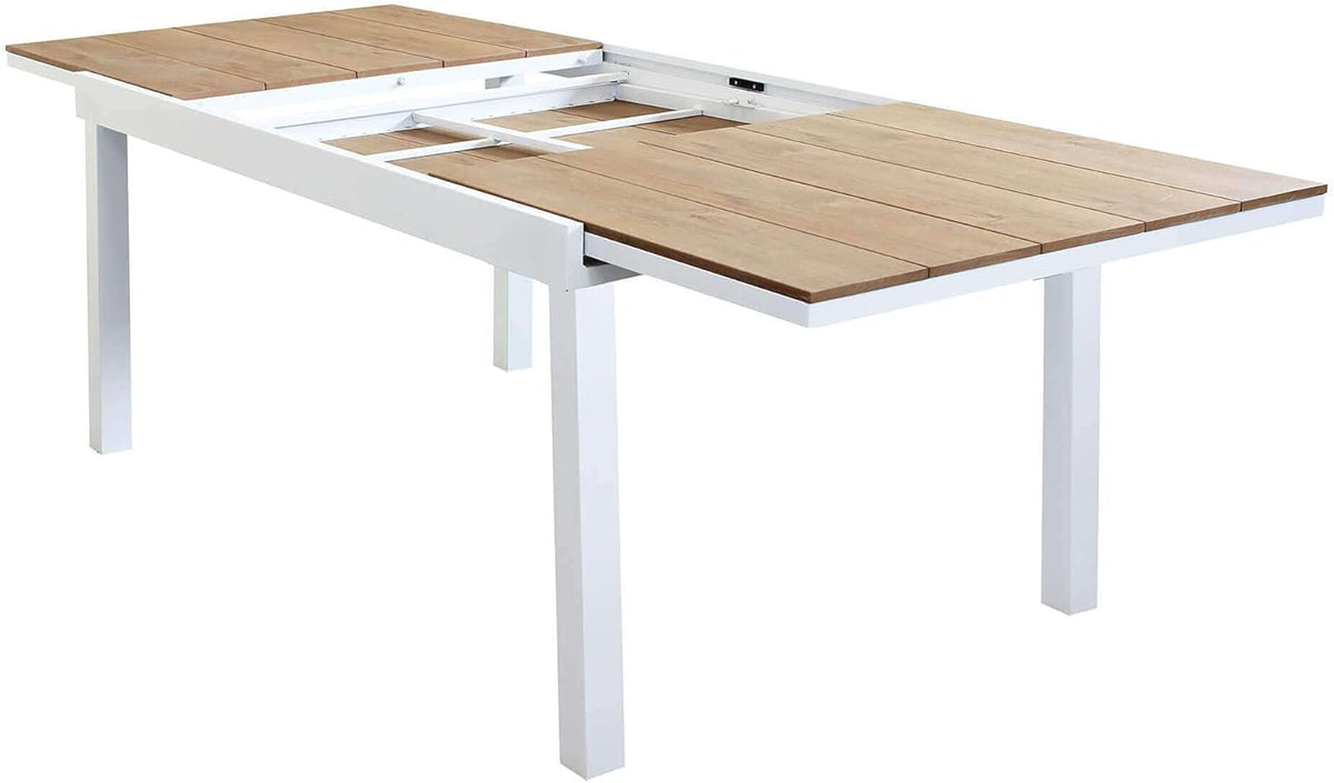 2026 MilaniHome.it - Table Set 200/300 x 100 cm, Aluminium Frame Including 10 Seats, White, Brown