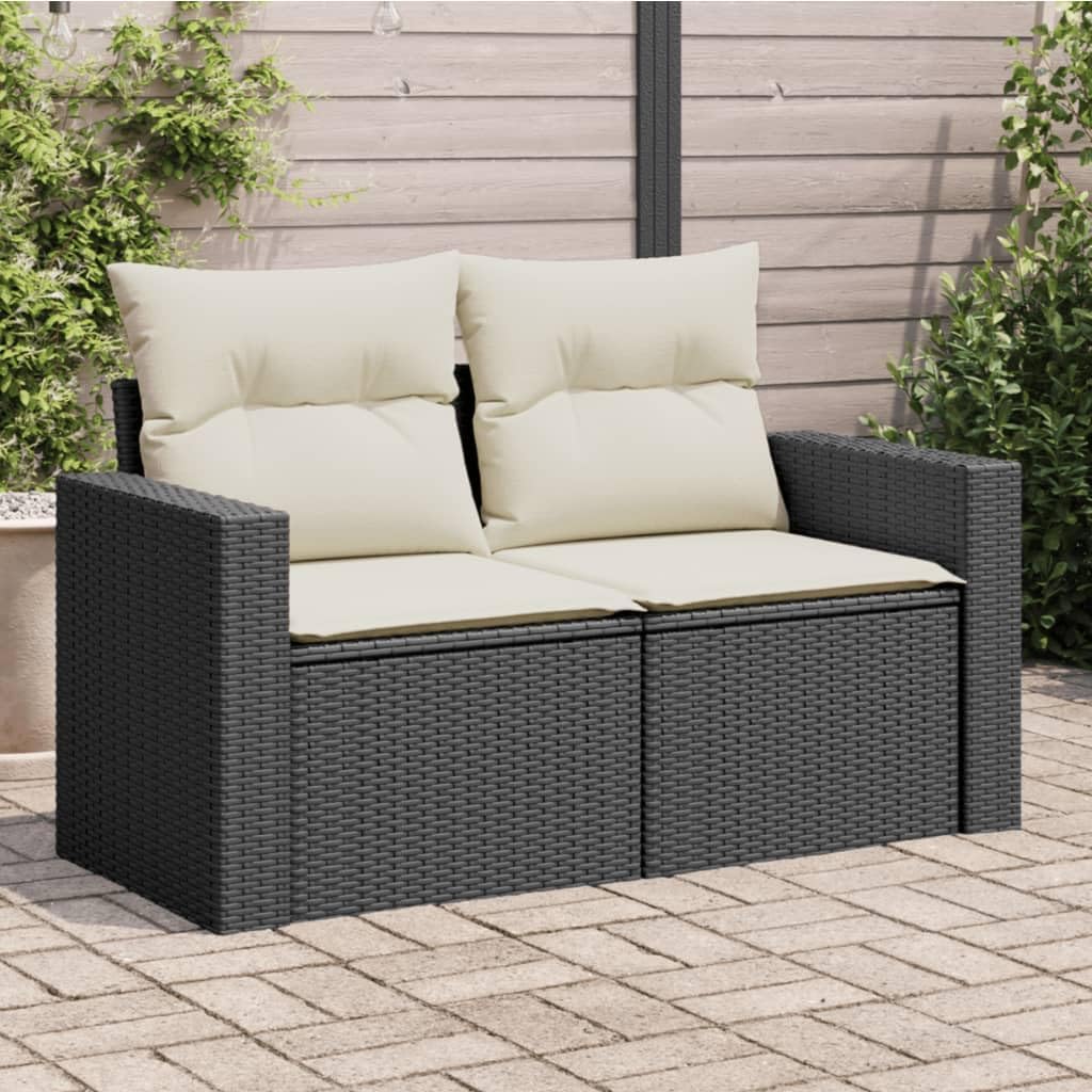 2026 ZIRLANLV Divano da Giardino con Cuscini, 2 Posti/con Vano Portaoggetti Sotto il Sedile, Divano da Giardino con Rivestimento Sfoderabile e Lavabile, Polyrattan (beige) (neros e crema #09)