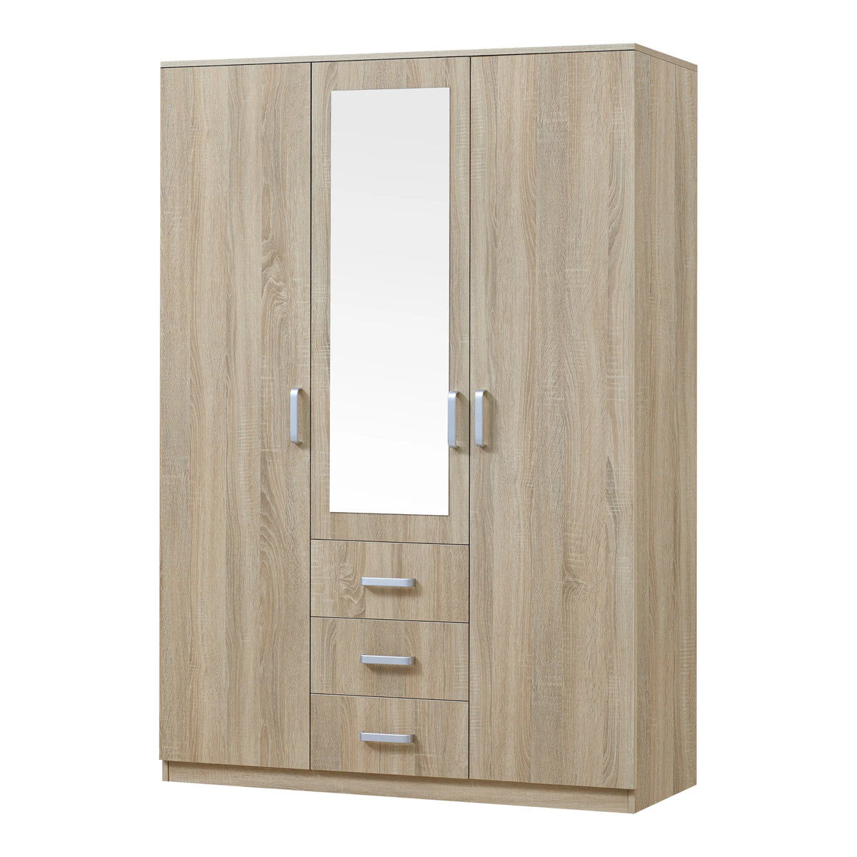 2026 Armoire de chambre garde-robe moderne meuble de rangement intemporel 5 étagères 3 tiroirs + miroir MDF 176 x 120 x 52 cm effet chêne sonoma 03_0006369