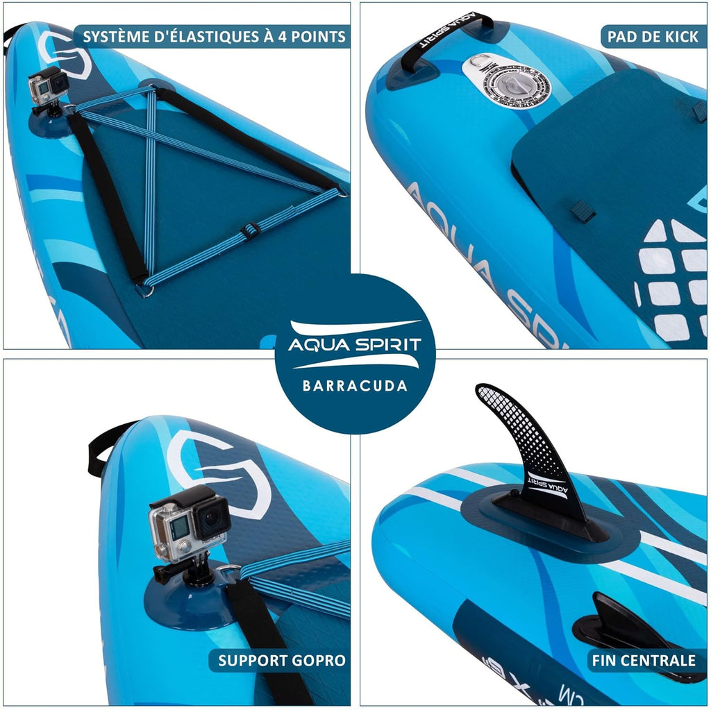 2026 Aqua Spirit Sup Planche à pagaie Gonflable Stand Up 2023 3 m / 10 m / 10 m / 10/12 pi 6/15 pi / 18 po Kit Complet de Conversion de Kayak avec pagaie, Sac à Dos, Pompe et Autres Accessoires