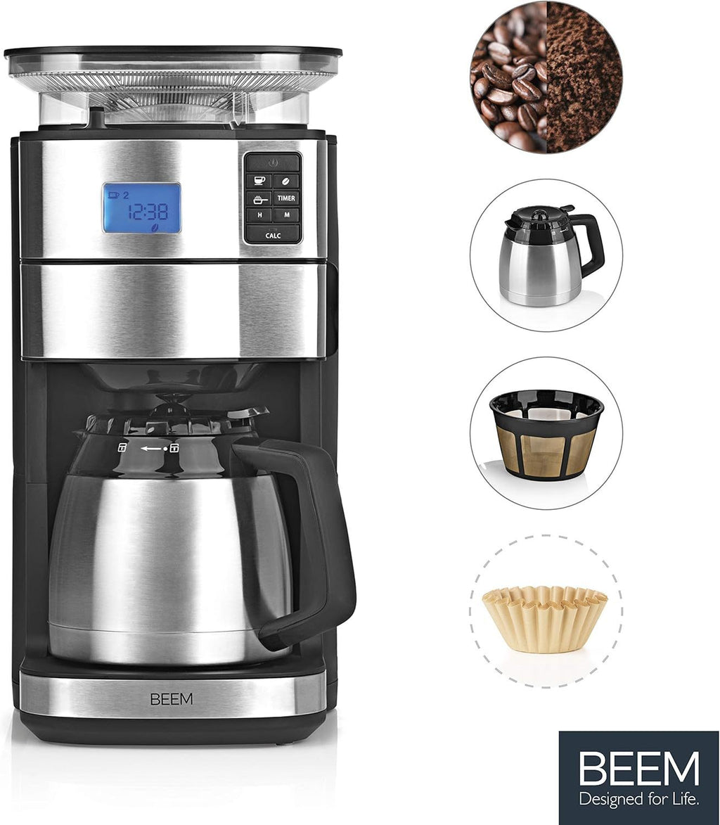 2026 BEEM FRESH-AROMA-PERFECT II Filterkaffeemaschine mit Mahlwerk - Thermo | Edelstahl | Thermokanne | 24h-Timer | 1000 W | 180 g Bohnenbehälter