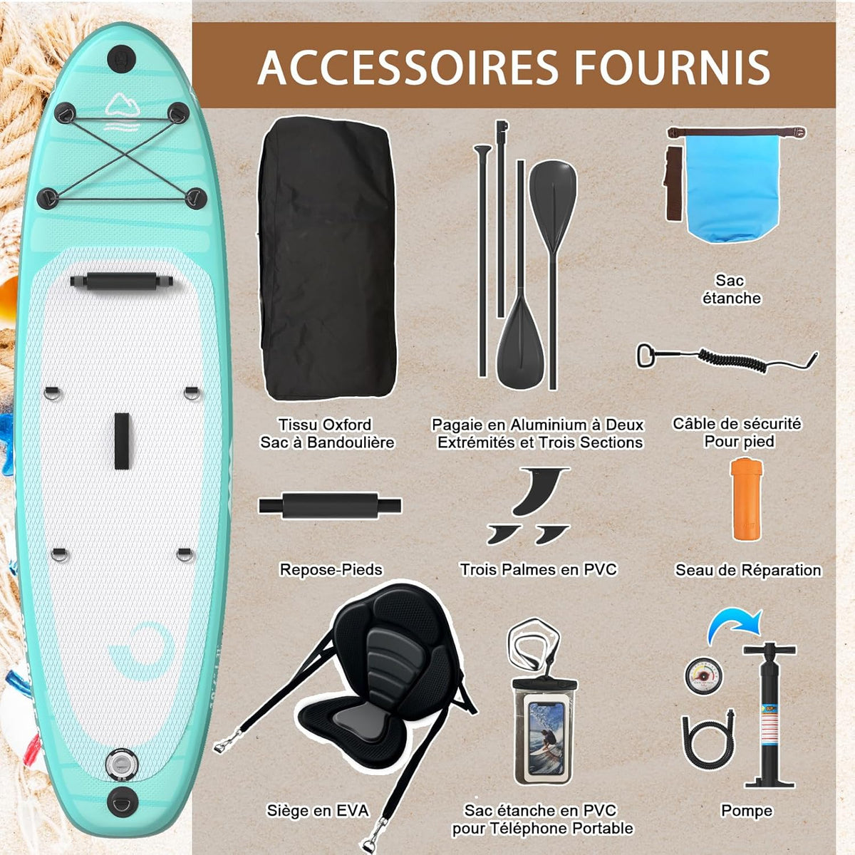 2026 JUMMICO Stand Up Paddling Board, 320 cm x 80 cm x 15 cm, Planche de Sup Gonflable, Stand Up Paddle 2-en-1 avec siège de Kayak, Protection réglable Contre Les Rayures et Accessoires, jusqu'à 160 kg