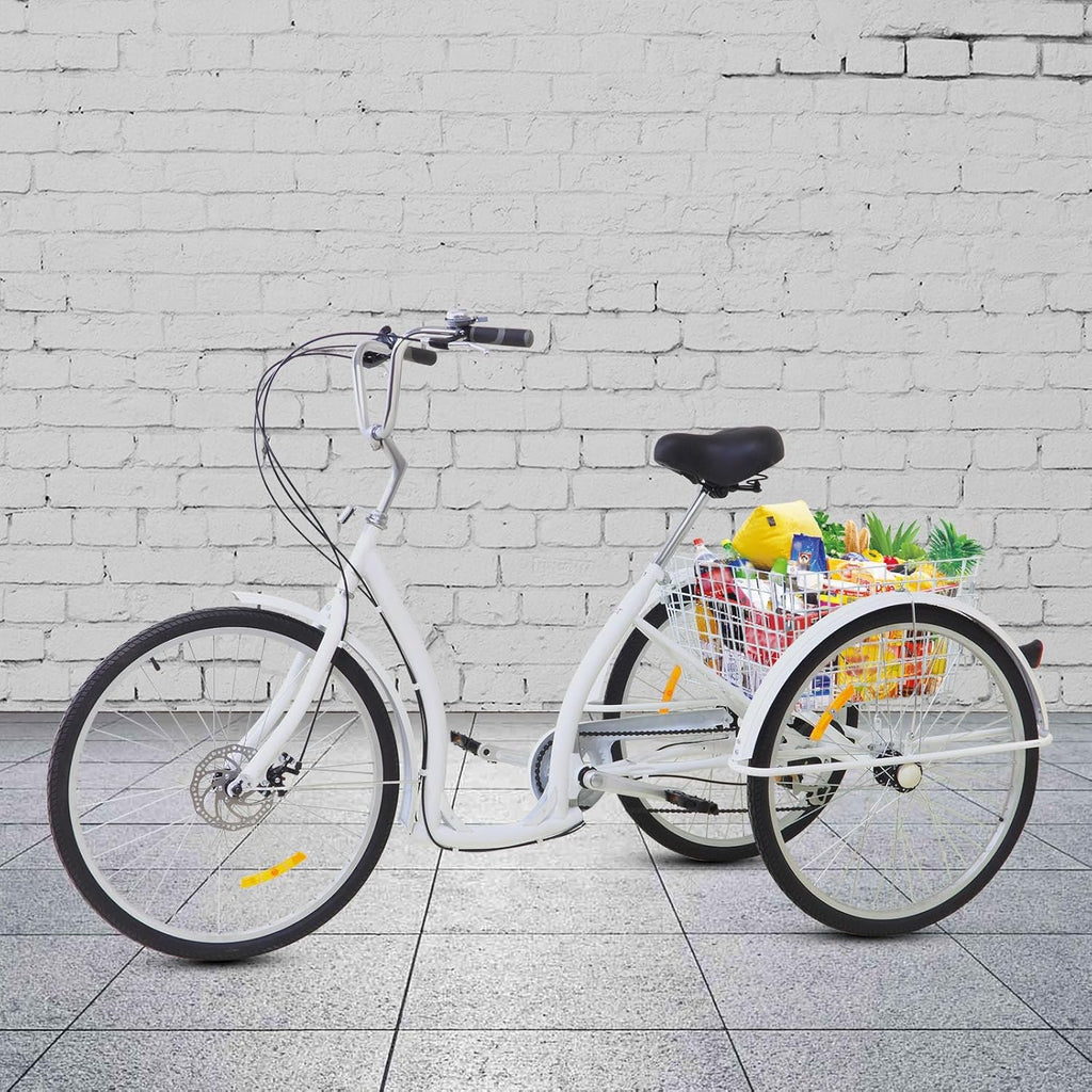 2026 26 Pollice 6 Marce 3 Ruote Triciclo Bicicletta per Adulti Anziani con Cestino Bianco Anziani Donne Per Trike Bike Ciclismo Porta