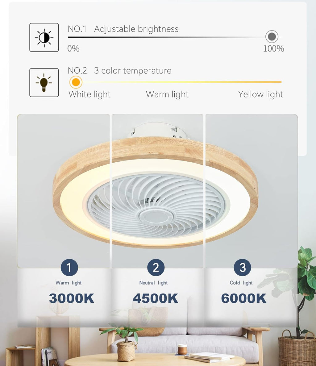 2026 LJX Ventilateurs de Plafond avec Lumières Bois et Télécommande Plafonnier Ventilateur Design Sans Pales Été Et Hiver Réversible 6 Vitesses Moteur DC Gradable Ventilo Plafond Silencieux Pour Chambre
