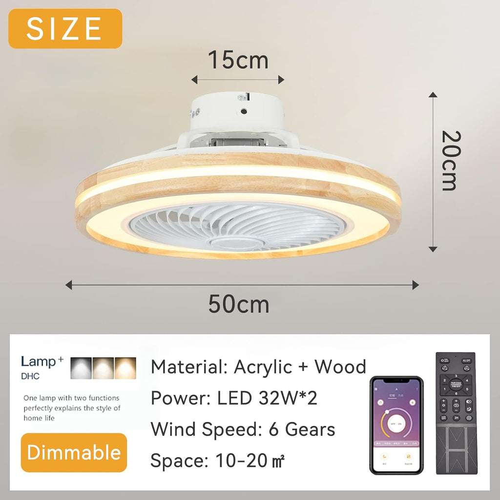 2026 LJX Ventilateurs de Plafond avec Lumières Bois et Télécommande Plafonnier Ventilateur Design Sans Pales Été Et Hiver Réversible 6 Vitesses Moteur DC Gradable Ventilo Plafond Silencieux Pour Chambre