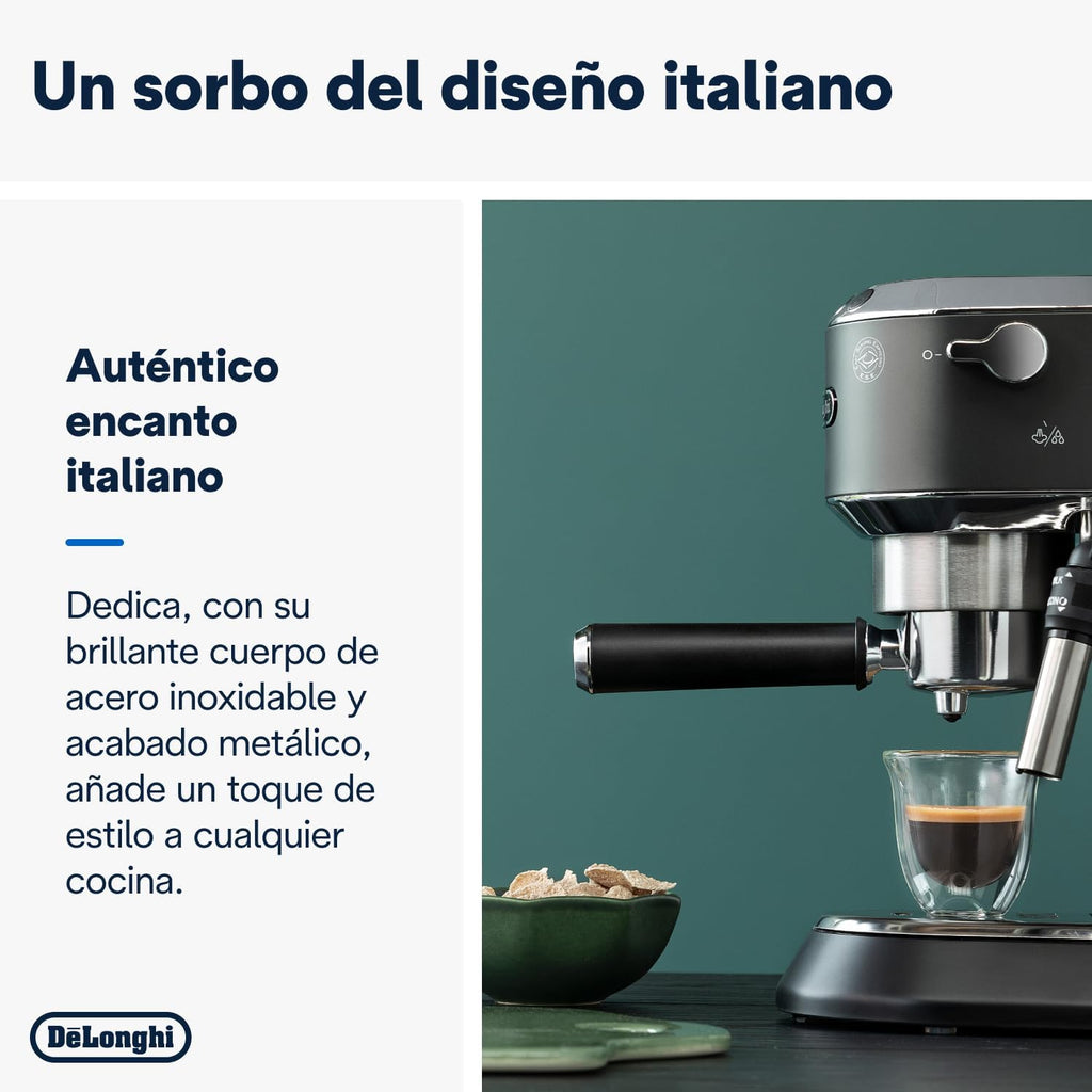 2026 De'Longhi Dedica – Cafetière à pompe en acier inoxydable pour café moulu ou individuel, expresso et cappuccino, réservoir de 1,3 litre, système anti-goutte, modèle EC685.M, couleur métal