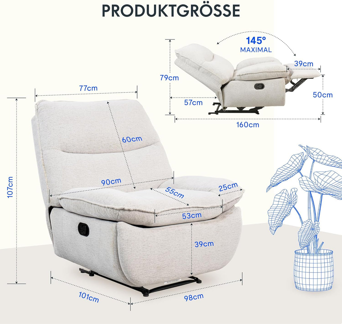 2026 Fauteuil inclinable FLEXISPOT XC6, canapé pivotant à bascule, fauteuil TV avec dossier réglable, fauteuil inclinable pour chambre, salon et home cinéma (beige)