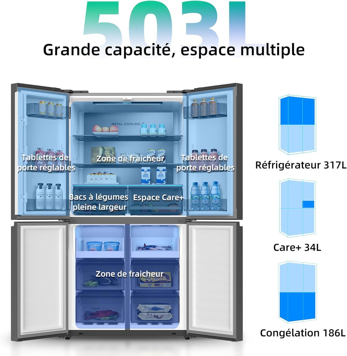 2026 Réfrigérateur américain multi-portes CHIQ CCD503NEIBE, 503 litres