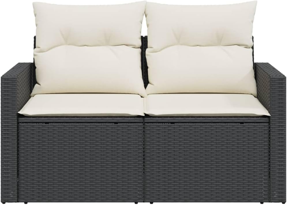 2026 ZIRLANLV Divano da Giardino con Cuscini, 2 Posti/con Vano Portaoggetti Sotto il Sedile, Divano da Giardino con Rivestimento Sfoderabile e Lavabile, Polyrattan (beige) (neros e crema #09)