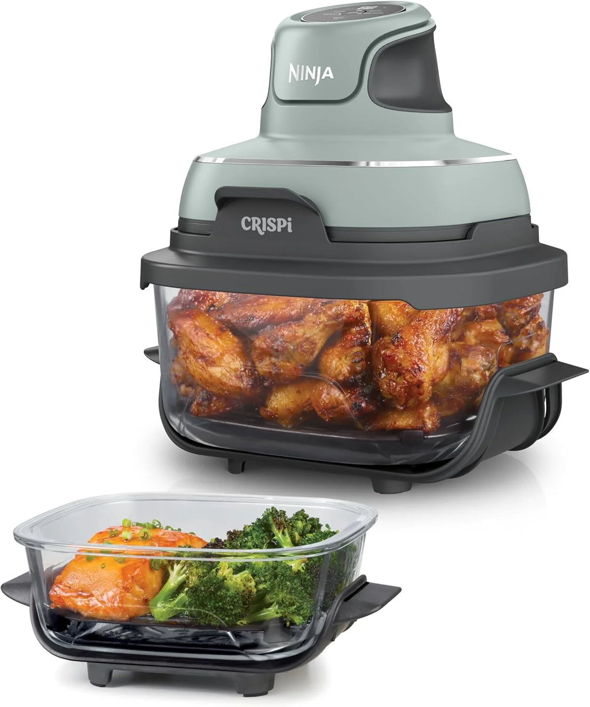 2026 Ninja CRISPi Friteuse sans huile portable, 3,8L, 4-en-1 : Frire sans huile, Rôtir, Garder au chaud, Recroustiller, Design compact, 2 récipients avec couvercles, 1 700 W, Sauge FN101EUSG(Sauge/Noir/Gris)