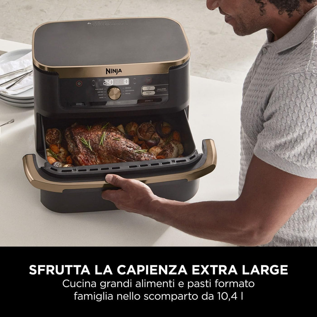 2026 Ninja Foodi FlexDrawer, Friggitrice ad Aria, Doppia Zona, Separatore Rimovibile, Cassetto da 10.4L, 7 in 1, Componenti Antiaderenti Lavabili in Lavastoviglie, Nero/Rame, AF500EUCP