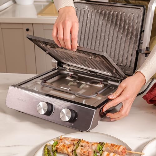2026 Cecotec Grill électrique Rock’nGrill Smart. Système de réglage de la puissance, du temps et de la température de 2000 W, ouverture à 180 °, plaques amovibles allant au lave vaisselle : Cuisine et Maison