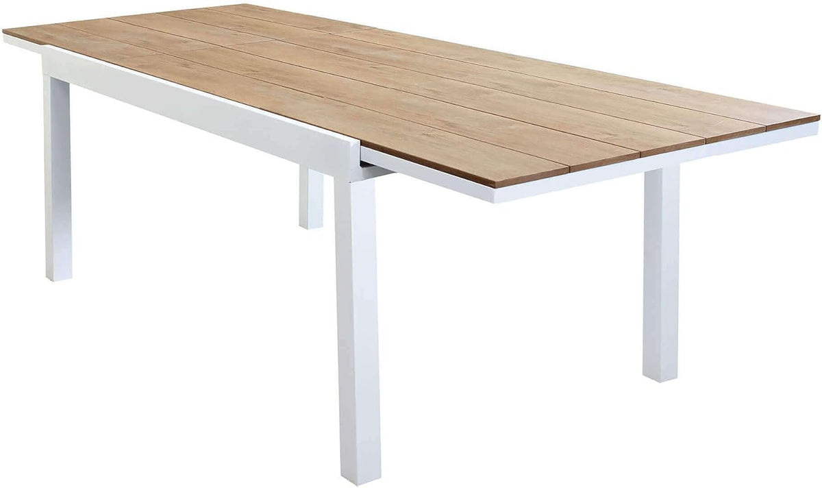 2026 MilaniHome.it - Table Set 200/300 x 100 cm, Aluminium Frame Including 10 Seats, White, Brown